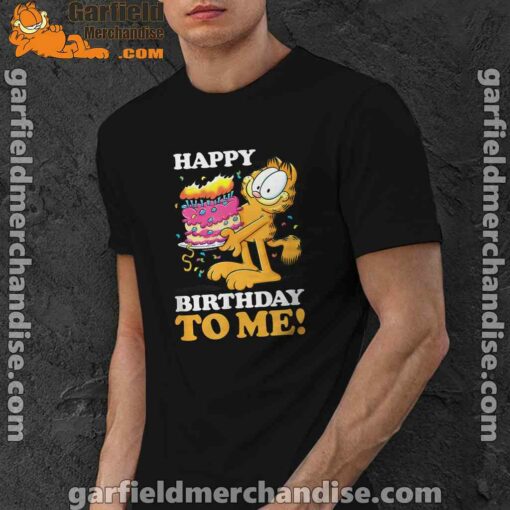 garfield happy birthday to me with cake black men shirt