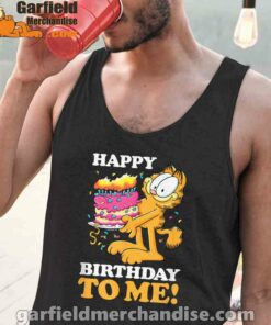 garfield happy birthday to me with cake black men tank tops