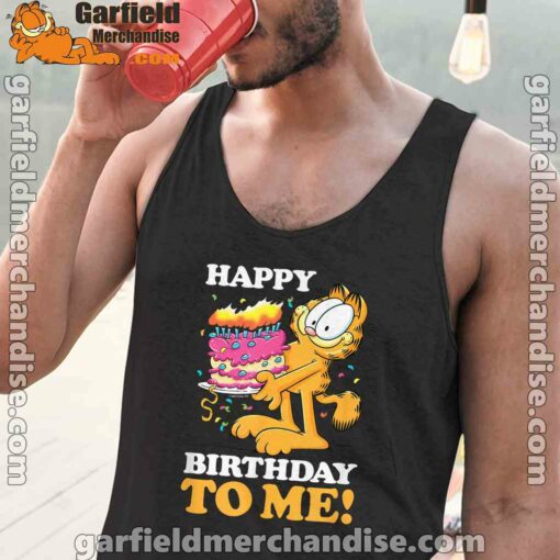 garfield happy birthday to me with cake black men tank tops