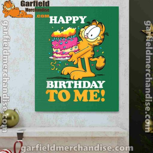 garfield happy birthday to me with cake green canvas