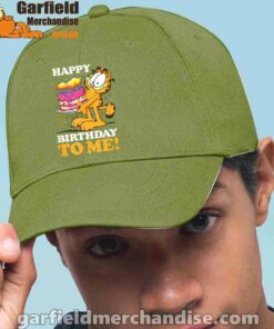 garfield happy birthday to me with cake green hat