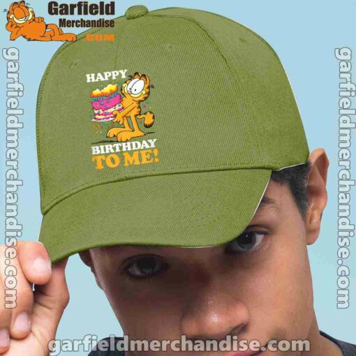 garfield happy birthday to me with cake green hat