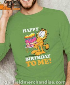 garfield happy birthday to me with cake green long sleeve with men