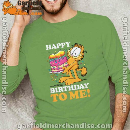 garfield happy birthday to me with cake green long sleeve with men