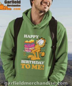 garfield happy birthday to me with cake green men hoodie