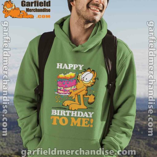 garfield happy birthday to me with cake green men hoodie