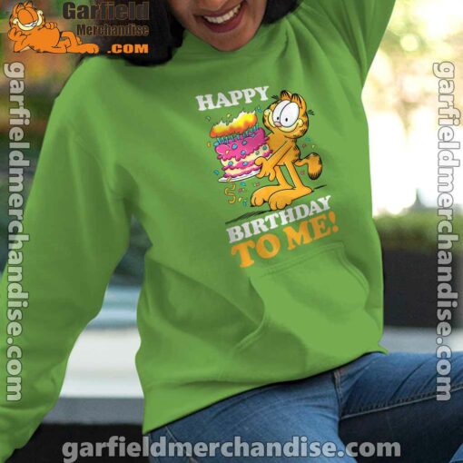 garfield happy birthday to me with cake green women hoodie