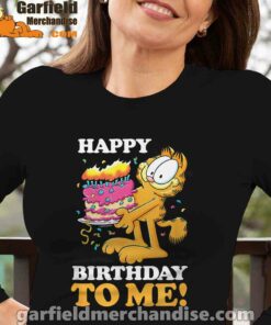 garfield happy birthday to me with cake long sleeve black for women