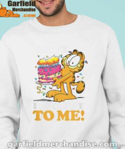 garfield happy birthday to me with cake men with white sweatshirt