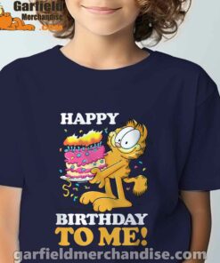 garfield happy birthday to me with cake navy boy's t shirt