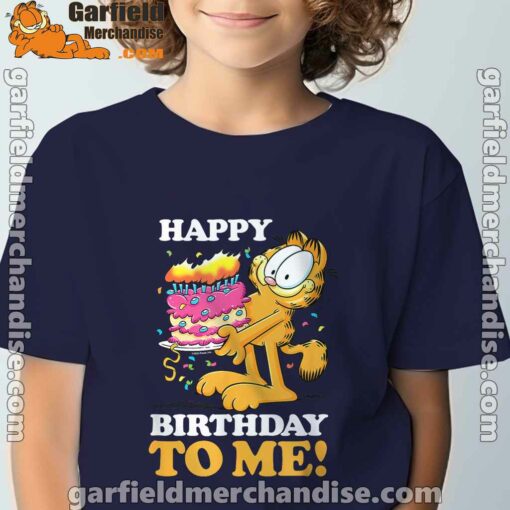 garfield happy birthday to me with cake navy boy's t shirt