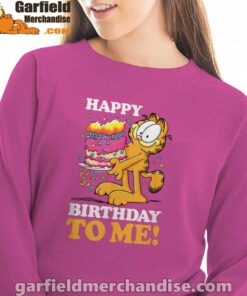 garfield happy birthday to me with cake pink women sweatshirt