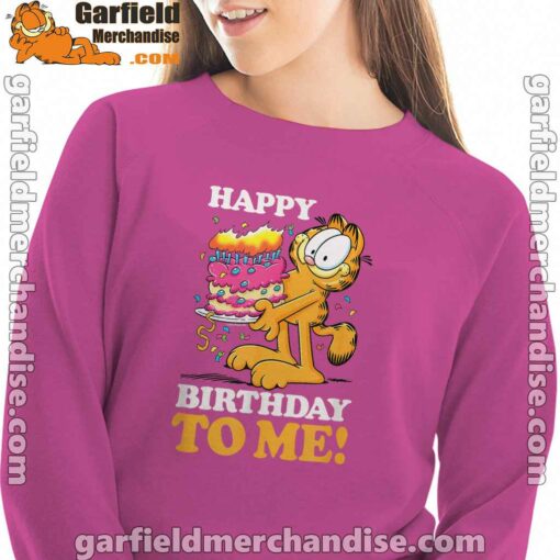 garfield happy birthday to me with cake pink women sweatshirt