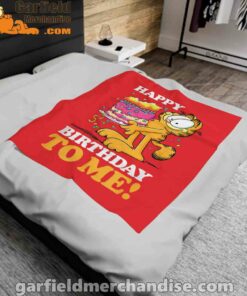 garfield happy birthday to me with cake red blanket