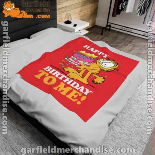 garfield happy birthday to me with cake red blanket