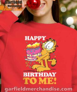 garfield happy birthday to me with cake red kid girl sweatshirts