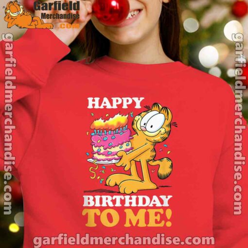 garfield happy birthday to me with cake red kid girl sweatshirts