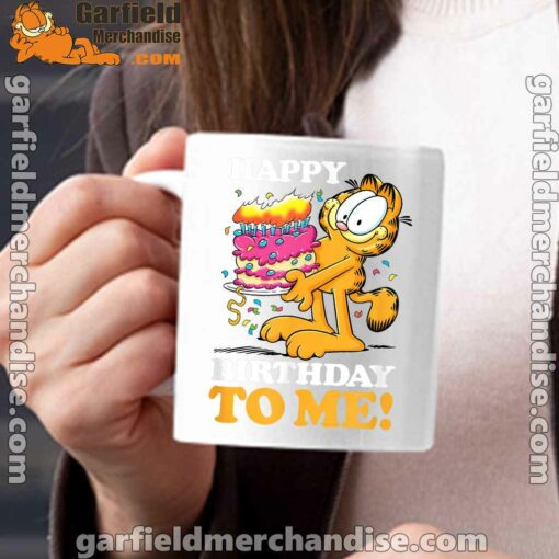 garfield happy birthday to me with cake white mug