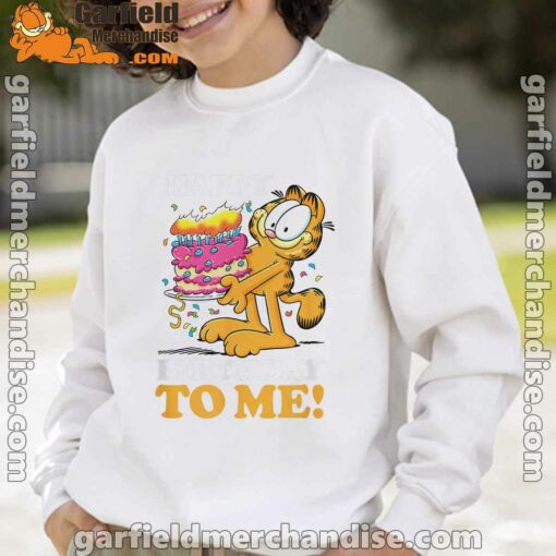 garfield happy birthday to me with cake white sweatshirt for kid boy