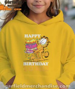 garfield happy birthday to me with cake yellow hoodie for kid girl