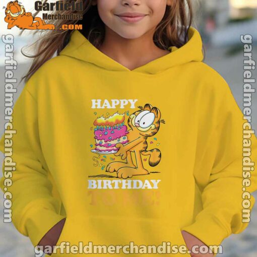 garfield happy birthday to me with cake yellow hoodie for kid girl