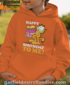 garfield happy birthday to me with cake youth boy orange hoodie