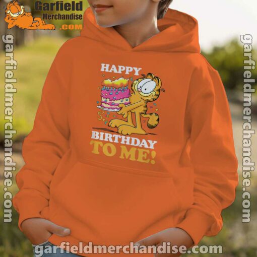 garfield happy birthday to me with cake youth boy orange hoodie