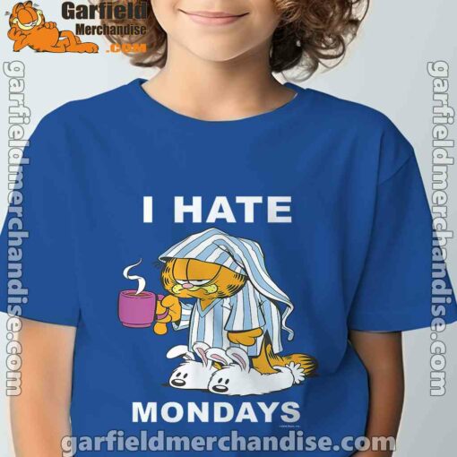 garfield hate mondays are for suffering and naps blue t shirt for youth boy