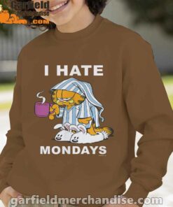 garfield hate mondays are for suffering and naps brown sweatshirt for youth boy