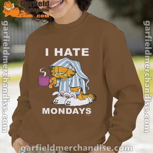 garfield hate mondays are for suffering and naps brown sweatshirt for youth boy