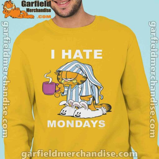 garfield hate mondays are for suffering and naps man with yellow sweatshirs