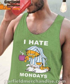 garfield hate mondays are for suffering and naps men green tank tops