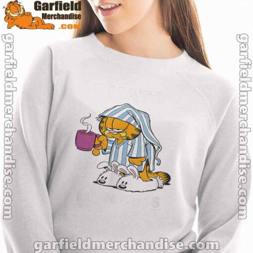 garfield hate mondays are for suffering and naps white sweatshirt women