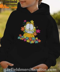 garfield in the garden black hoodie for kid boy