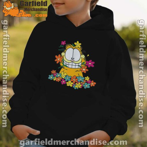 garfield in the garden black hoodie for kid boy