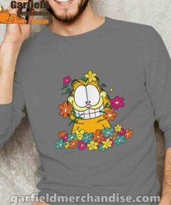 garfield in the garden gray long sleeve for men