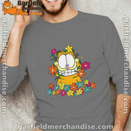 garfield in the garden gray long sleeve for men