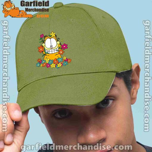 garfield in the garden green hat