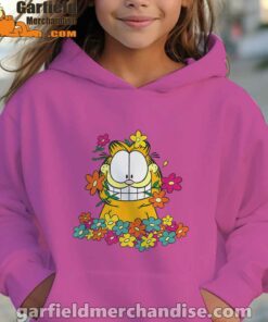 garfield in the garden kids girl pink hoodies