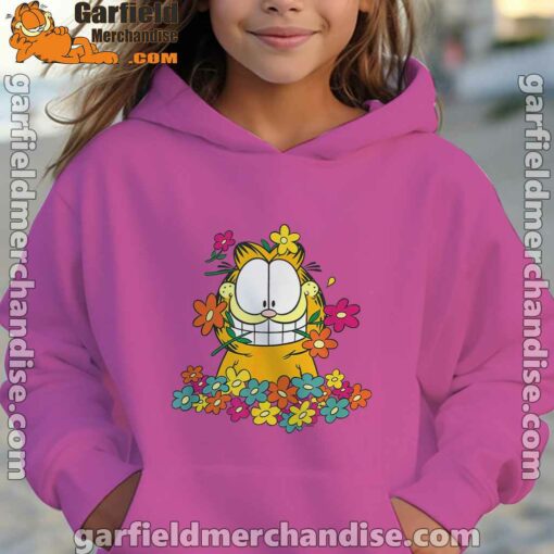 garfield in the garden kids girl pink hoodies