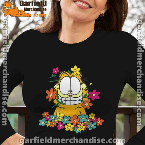 garfield in the garden long sleeve black for women