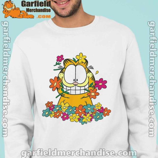 garfield in the garden men with white sweatshirt