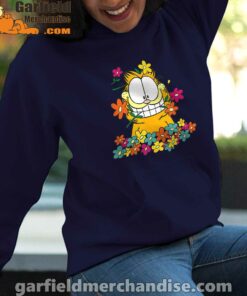 garfield in the garden navy women hoodies