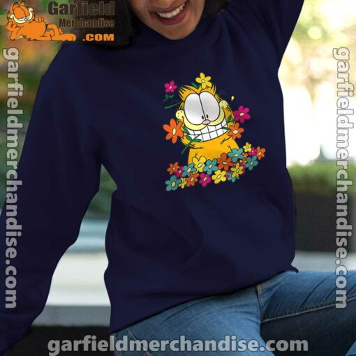 garfield in the garden navy women hoodies