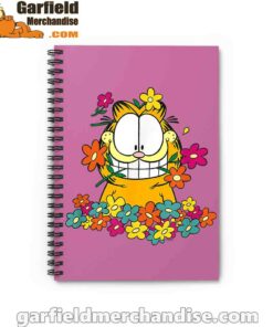 garfield in the garden pink notebook