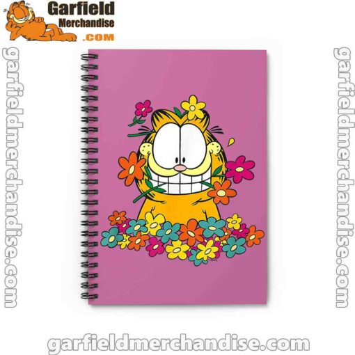 garfield in the garden pink notebook