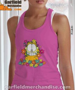 garfield in the garden pink tank top women