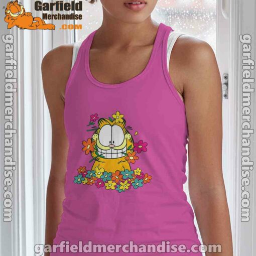 garfield in the garden pink tank top women