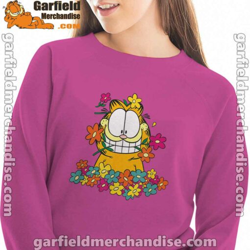 garfield in the garden pink women sweatshirt