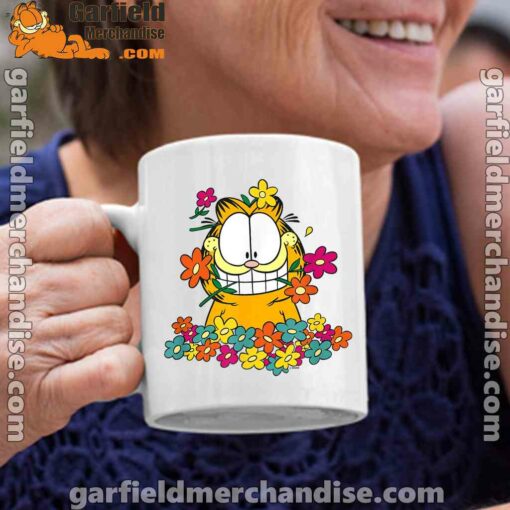 garfield in the garden white coffee mug